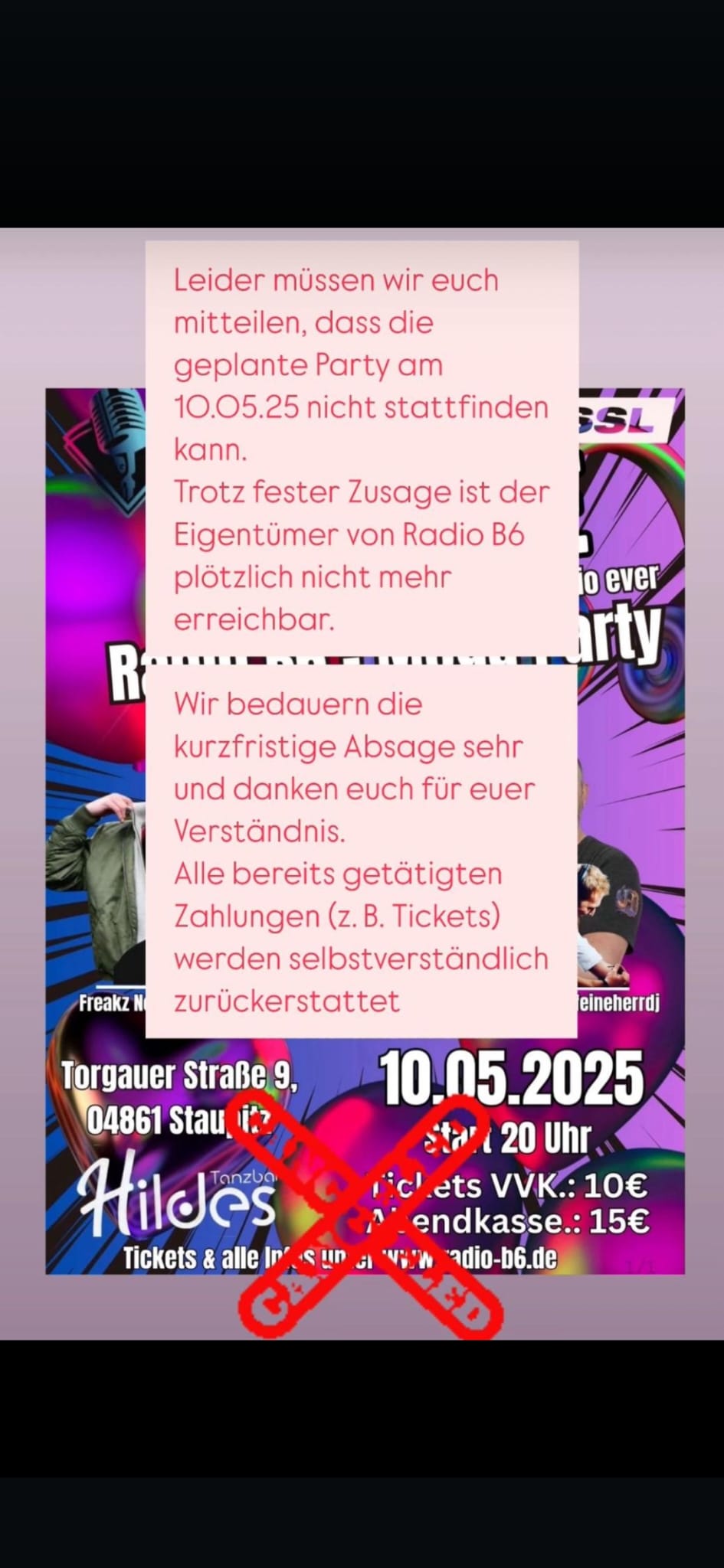 Hildes Tanzbar Absage